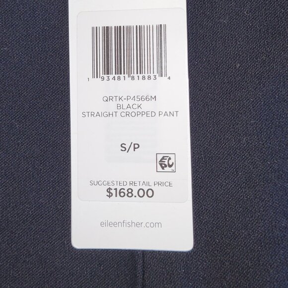 NWT Eileen Fisher Washable Stretch Crepe Straight Leg Crop Pant Black Size S - Picture 10 of 12